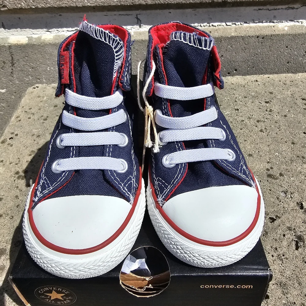 NWT Converse Kids Chuck Taylor High Top Easy Slip Navy Red Size 7